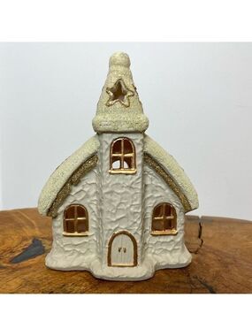 Vintage Canhome Winterlude Hand-Painted Winter Cottage Tealight Holder